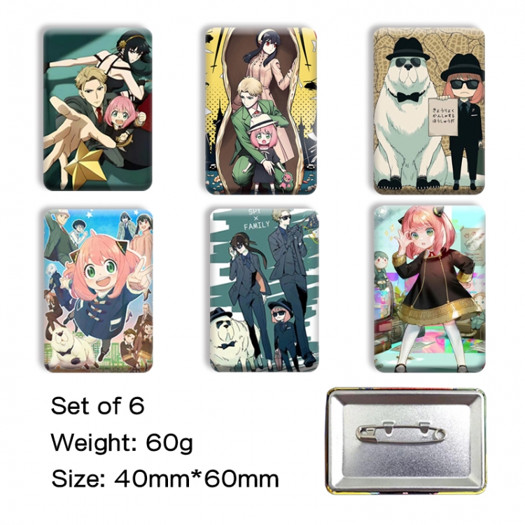 SPY×FAMIL Anime square tinplate badge chest badge 4X6CM a set of 6