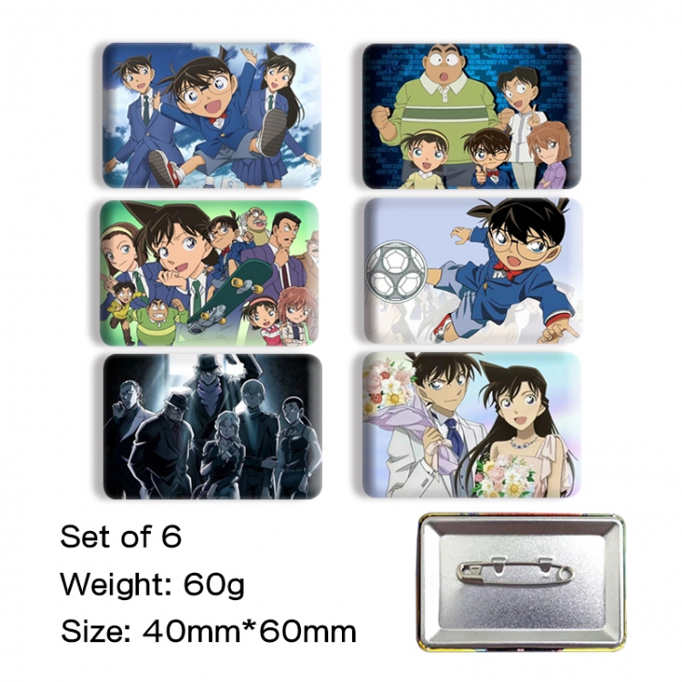 Detective conan Anime square tinplate badge chest badge 4X6CM a set of 6