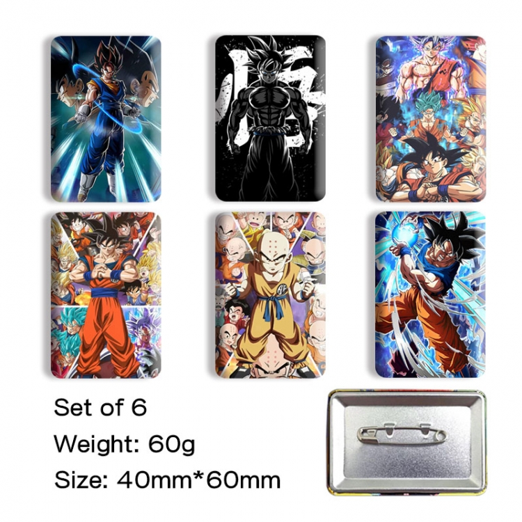 DRAGON BALL Anime square tinplate badge chest badge 4X6CM a set of 6