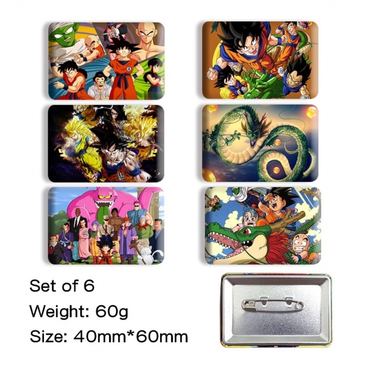 DRAGON BALL Anime square tinplate badge chest badge 4X6CM a set of 6