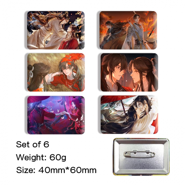 Heaven Official's Blessing  Anime square tinplate badge chest badge 4X6CM a set of 6