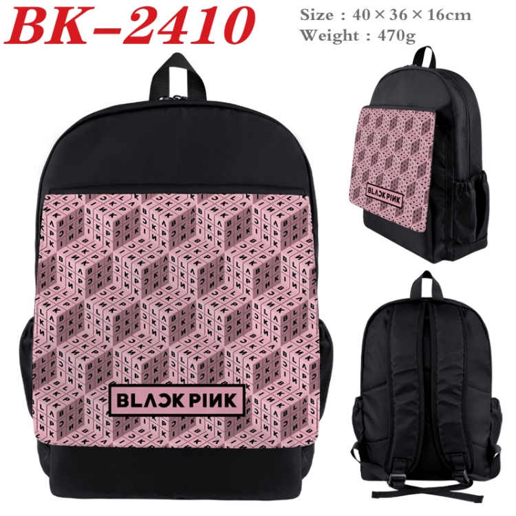 BLACK PINK Waterproof nylon canvas flip color picture backpack 40X36X16CM