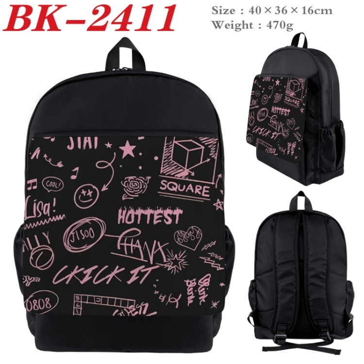 BLACK PINK Waterproof nylon canvas flip color picture backpack 40X36X16CM