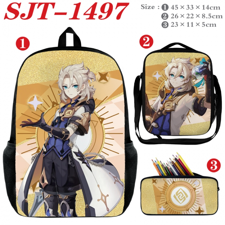 Genshin Impact Anime nylon canvas backpack pencil case crossbody bag three piece set 45x33x14cm