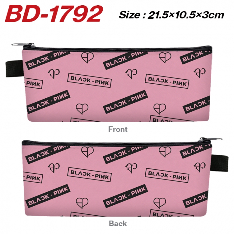 BLACK PINK Anime PU Leather Zipper Pencil Case Stationery Box 21.5X10.5X3CM 