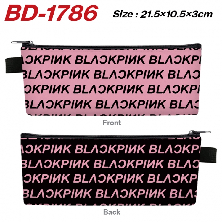 BLACK PINK Anime PU Leather Zipper Pencil Case Stationery Box 21.5X10.5X3CM 