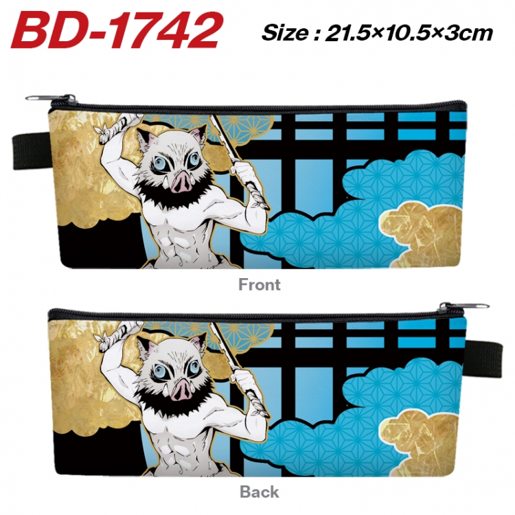  Demon Slayer Kimets Anime PU Leather Zipper Pencil Case Stationery Box 21.5X10.5X3CM 