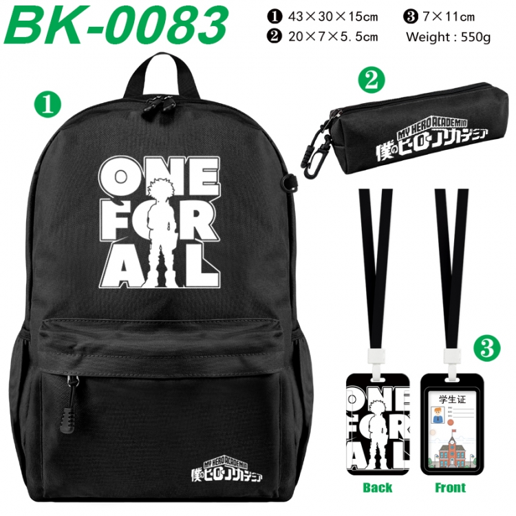 My Hero Academia Waterproof nylon canvas backpack pencil case identification set 43X30X15cm