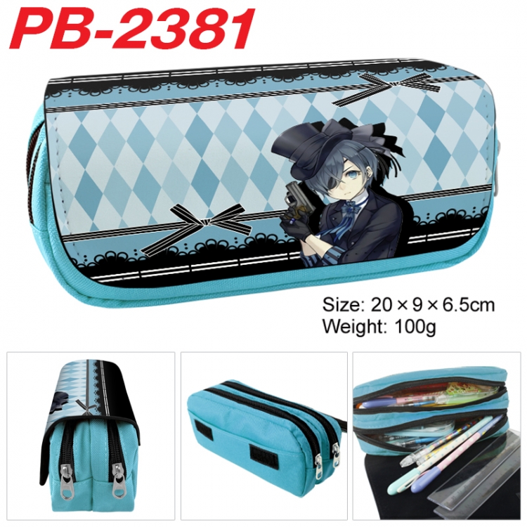 Kuroshitsuji Anime double-layer pu leather printing pencil case 20x9x6.5cm