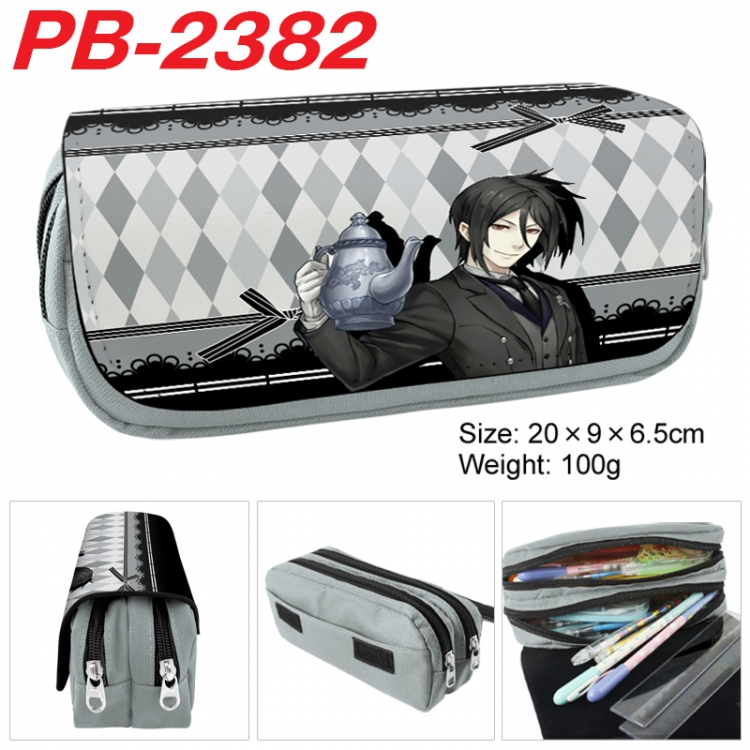 Kuroshitsuji Anime double-layer pu leather printing pencil case 20x9x6.5cm