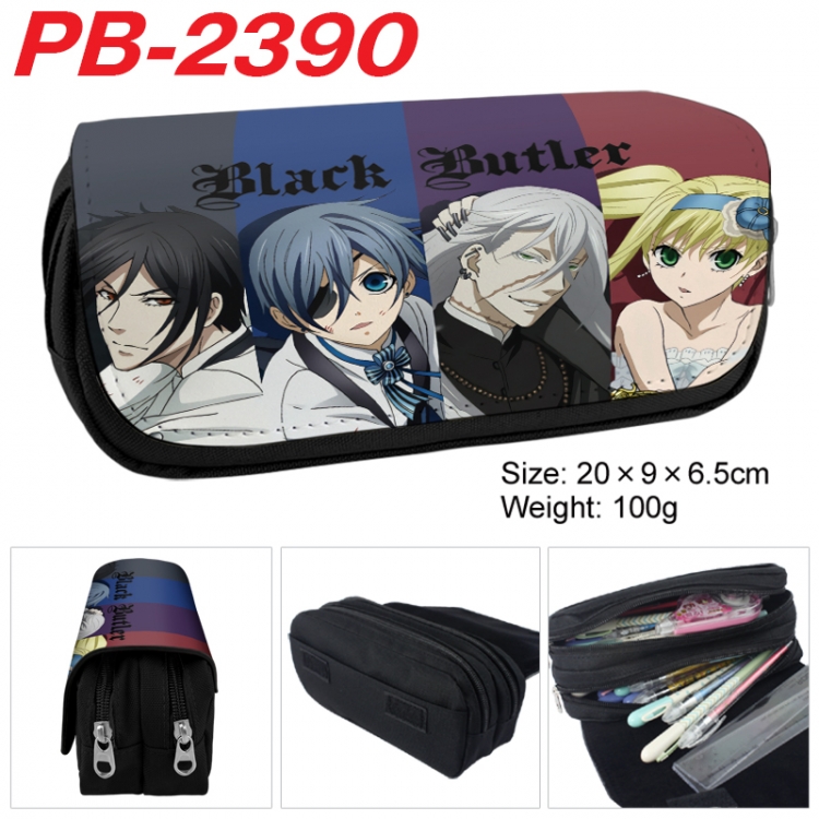 Kuroshitsuji Anime double-layer pu leather printing pencil case 20x9x6.5cm