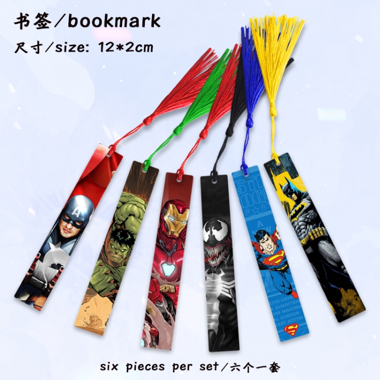Marvel Anime full-color printed metal bookmark stationery accessories 12X2CM a set of 6