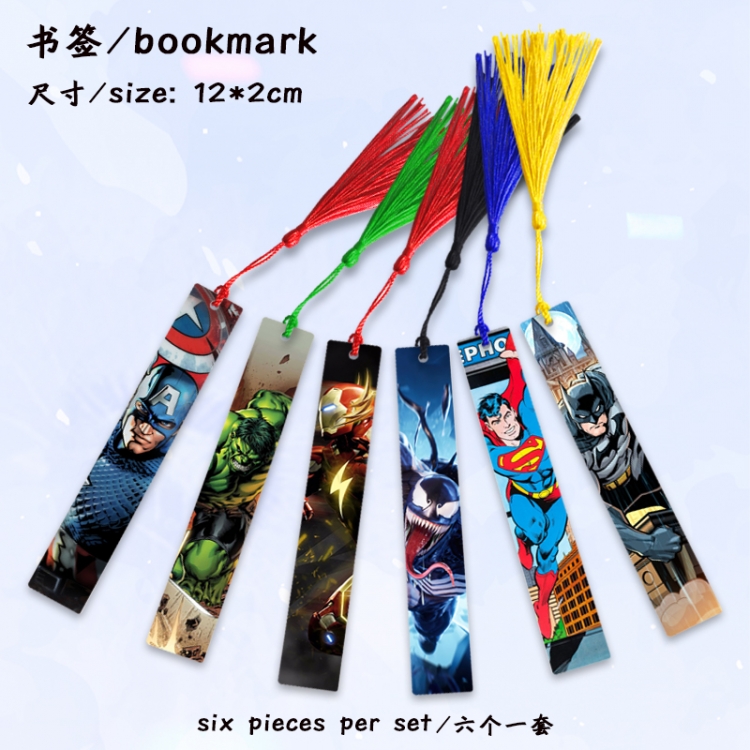 Marvel Anime full-color printed metal bookmark stationery accessories 12X2CM a set of 6