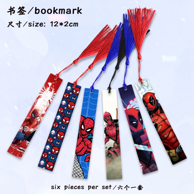 Marvel Anime full-color printed metal bookmark stationery accessories 12X2CM a set of 6