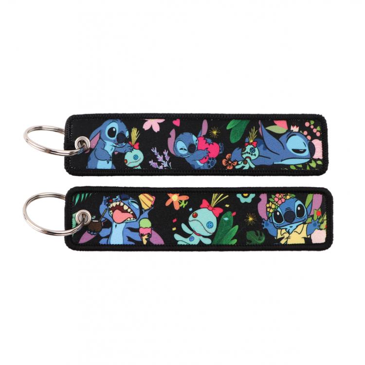 Lilo & Stitch Double sided color woven label keychain with thickened hanging rope 13x3cm 10G price for 5 pcs