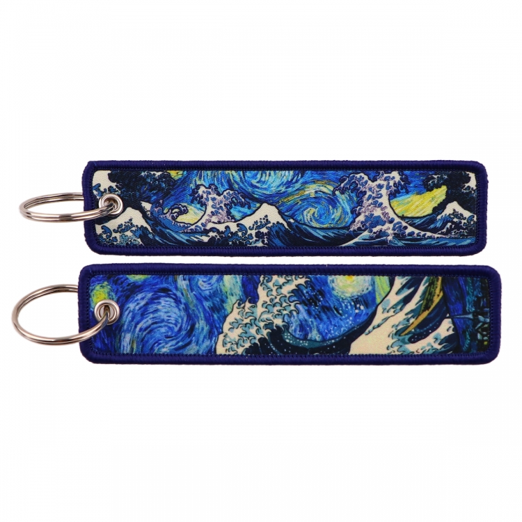 sea wave Double sided color woven label keychain with thickened hanging rope 13x3cm 10G price for 5 pcs  HB4203