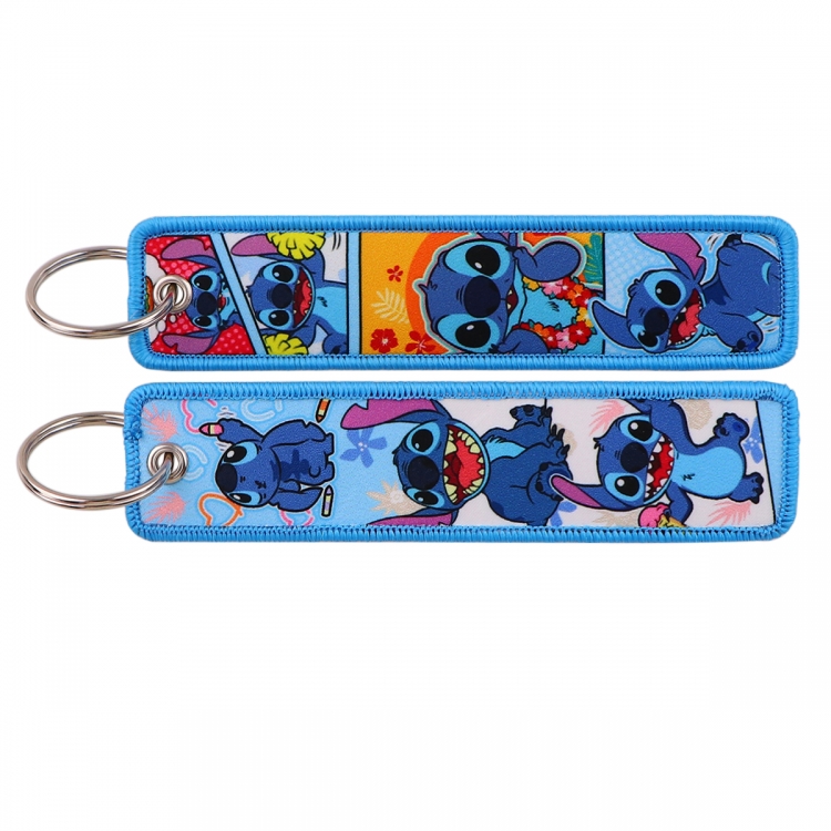 Lilo & Stitch Double sided color woven label keychain with thickened hanging rope 13x3cm 10G price for 5 pcs