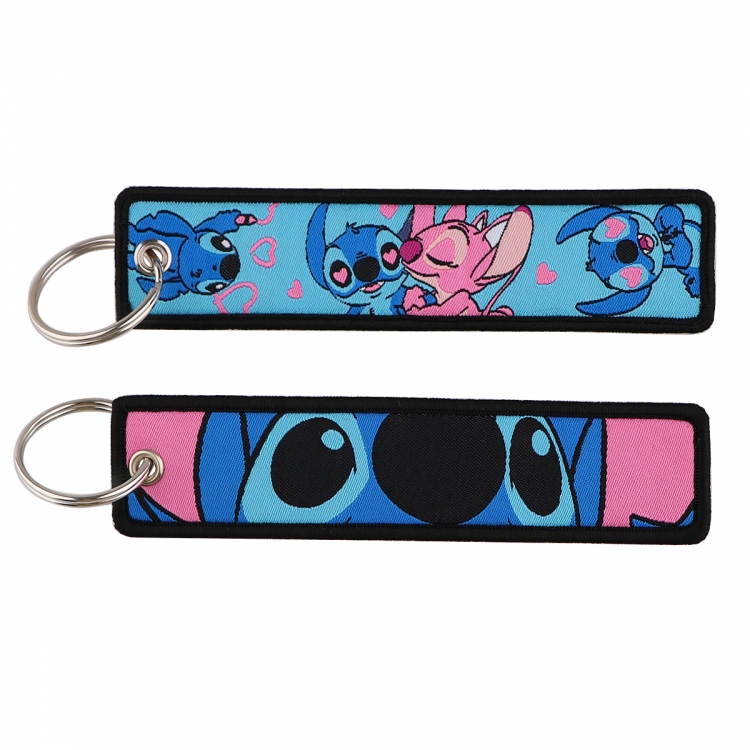Lilo & Stitch Double sided color woven label keychain with thickened hanging rope 13x3cm 10G price for 5 pcs