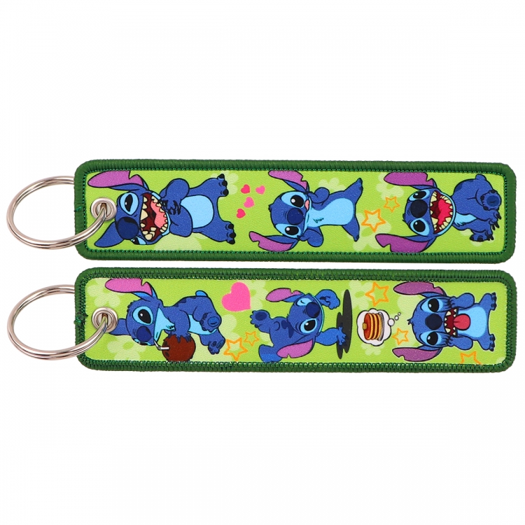 Lilo & Stitch Double sided color woven label keychain with thickened hanging rope 13x3cm 10G price for 5 pcs