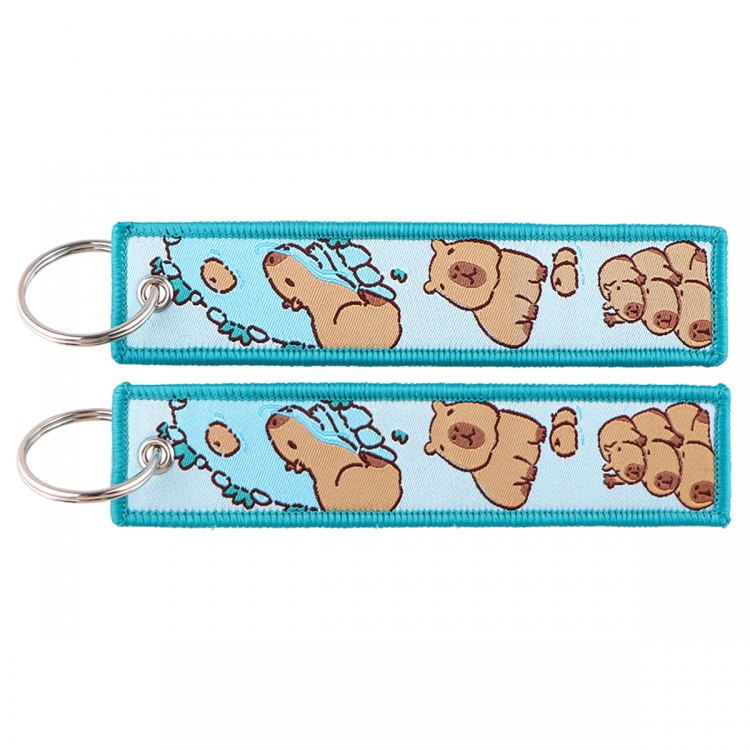 Hydrochoerus hydrochaeris Double sided color woven label keychain with thickened hanging rope 13x3cm 10G price for 5 pcs