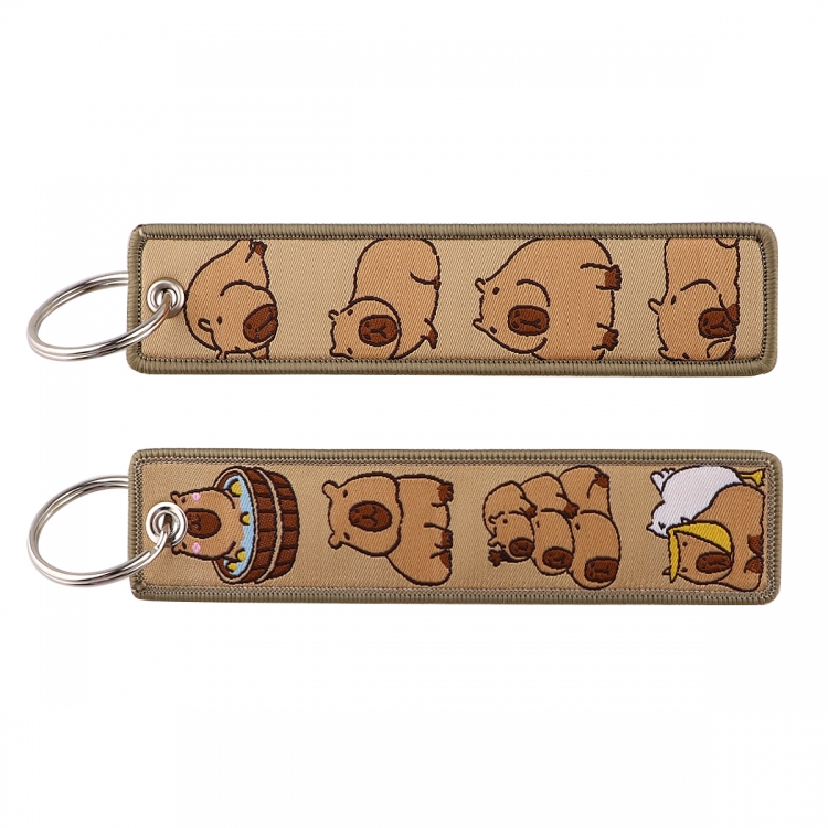 Hydrochoerus hydrochaeris Double sided color woven label keychain with thickened hanging rope 13x3cm 10G price for 5 pcs
