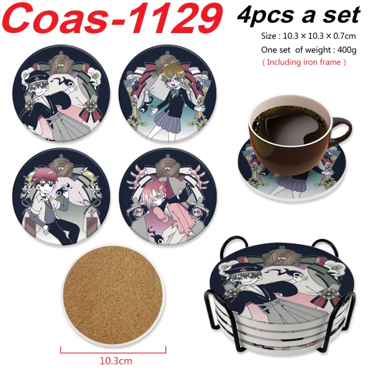 Toilet-bound Hanako-kun Anime peripheral circular coaster UV printed ceramic cork insulation pad a set of 4