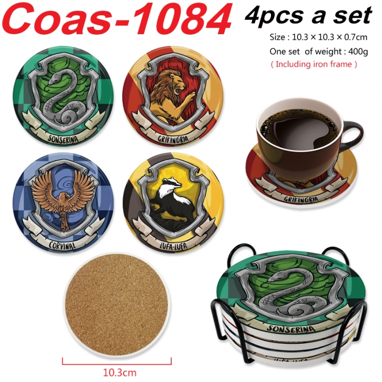Harry Potter Anime peripheral circular coaster UV printed ceramic cork insulation pad a set of 4