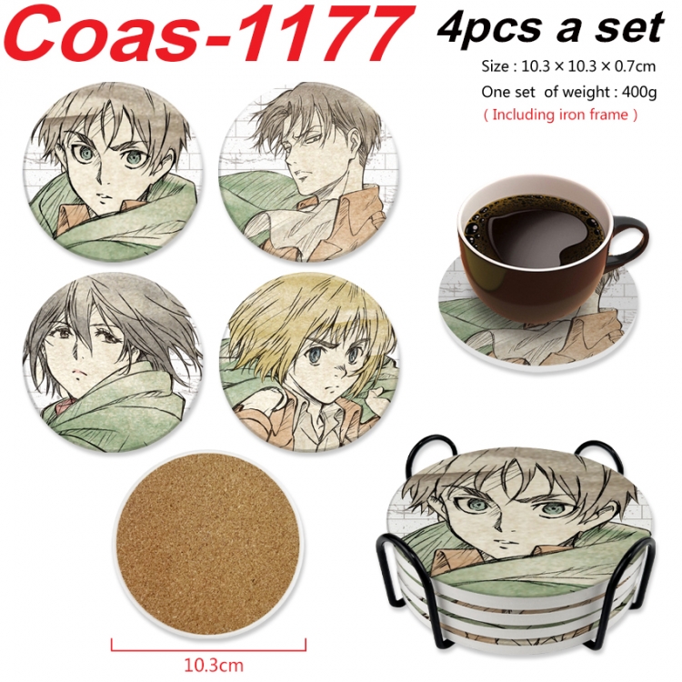 Shingeki no Kyojin Anime peripheral circular coaster UV printed ceramic cork insulation pad a set of 4