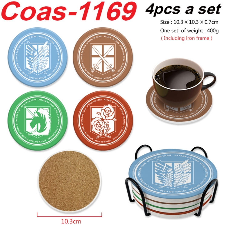 Shingeki no Kyojin Anime peripheral circular coaster UV printed ceramic cork insulation pad a set of 4