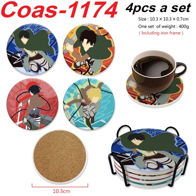 Shingeki no Kyojin Anime peripheral circular coaster UV printed ceramic cork insulation pad a set of 4