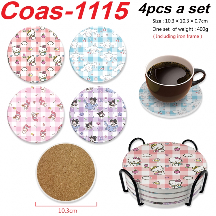 sanrio Anime peripheral circular coaster UV printed ceramic cork insulation pad a set of 4