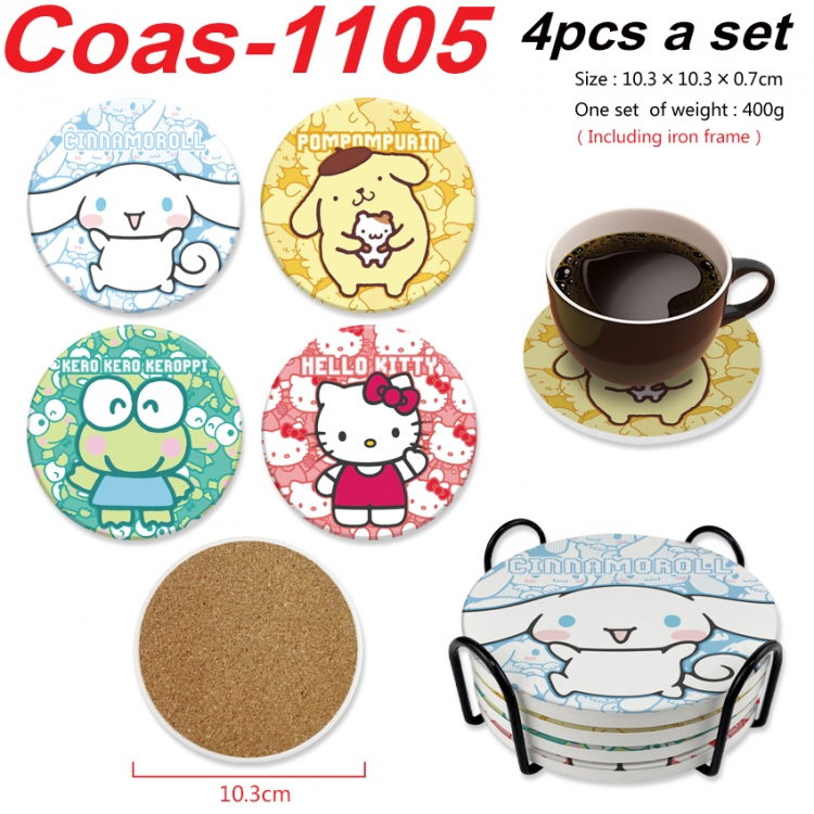 sanrio Anime peripheral circular coaster UV printed ceramic cork insulation pad a set of 4