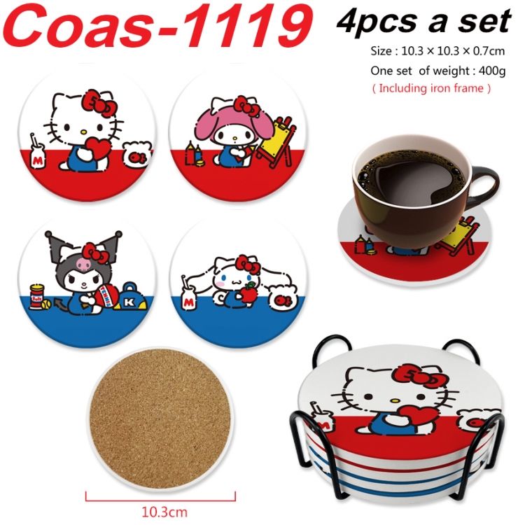 sanrio Anime peripheral circular coaster UV printed ceramic cork insulation pad a set of 4
