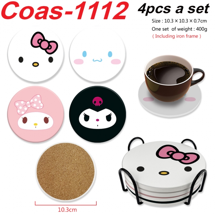sanrio Anime peripheral circular coaster UV printed ceramic cork insulation pad a set of 4