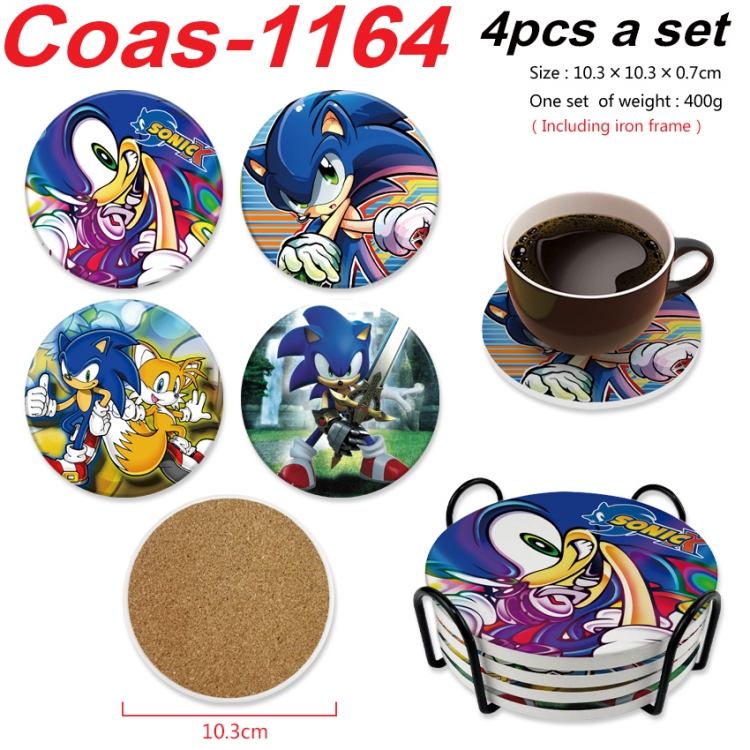 Sonic The Hedgehog Anime peripheral circular coaster UV printed ceramic cork insulation pad a set of 4
