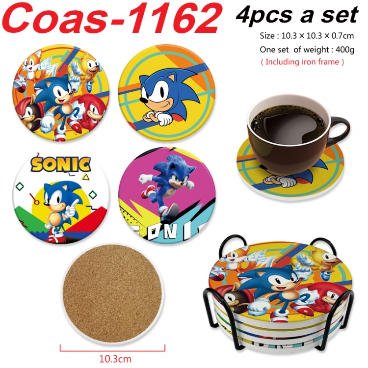 Sonic The Hedgehog Anime peripheral circular coaster UV printed ceramic cork insulation pad a set of 4