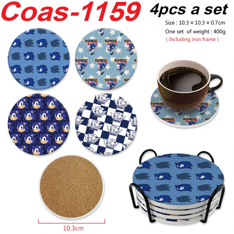Sonic The Hedgehog Anime peripheral circular coaster UV printed ceramic cork insulation pad a set of 4