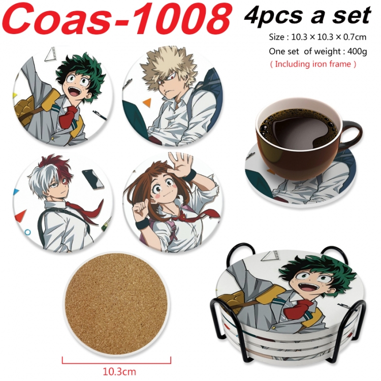 My Hero Academia Anime peripheral circular coaster UV printed ceramic cork insulation pad a set of 4 