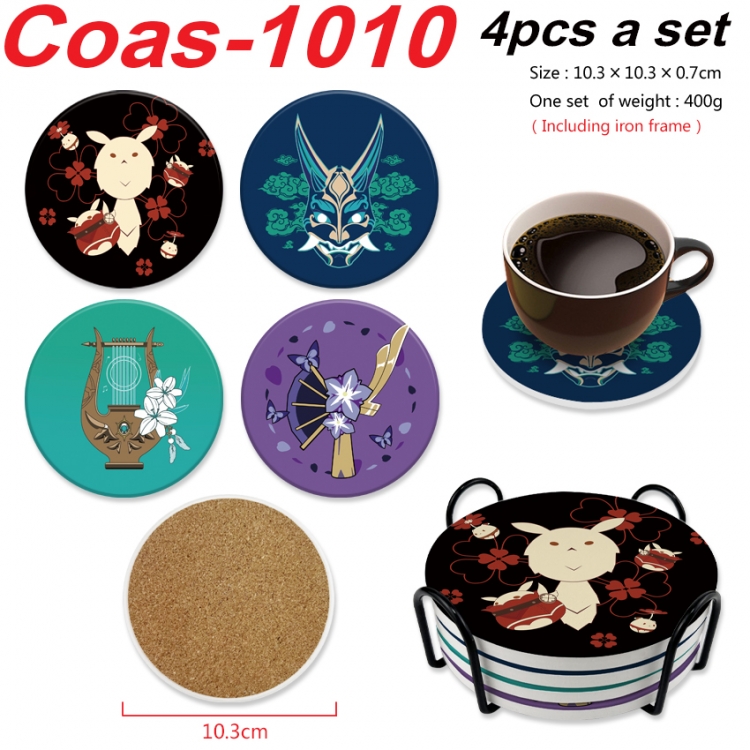 Genshin Impact Anime peripheral circular coaster UV printed ceramic cork insulation pad a set of 4 