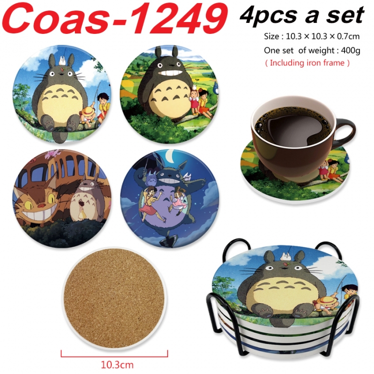 TOTORO Anime peripheral circular coaster UV printed ceramic cork insulation pad a set of 4 
