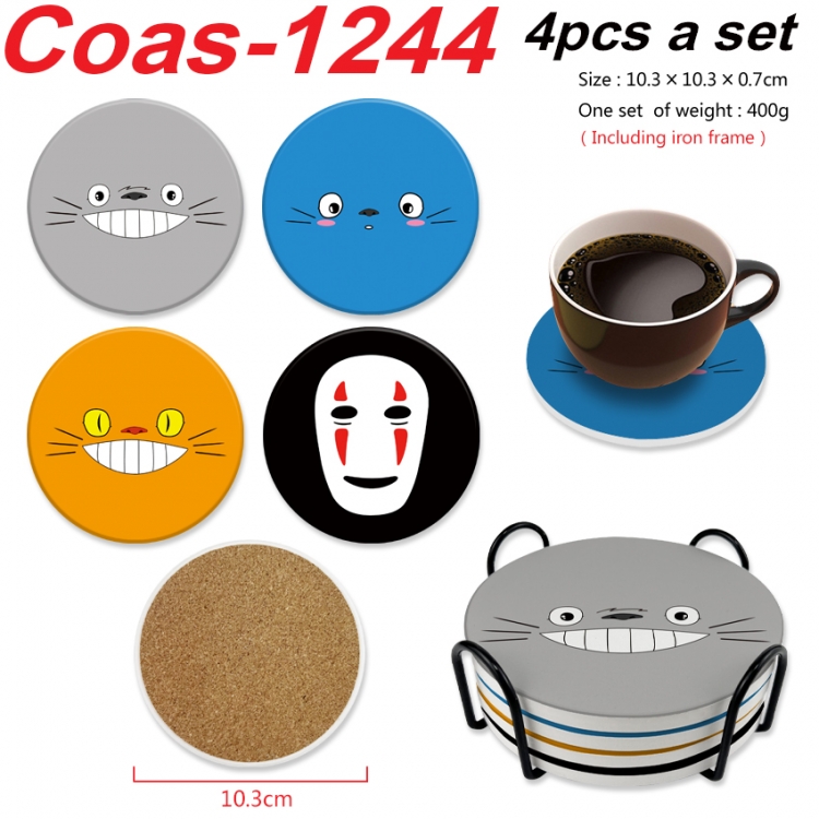 TOTORO Anime peripheral circular coaster UV printed ceramic cork insulation pad a set of 4 