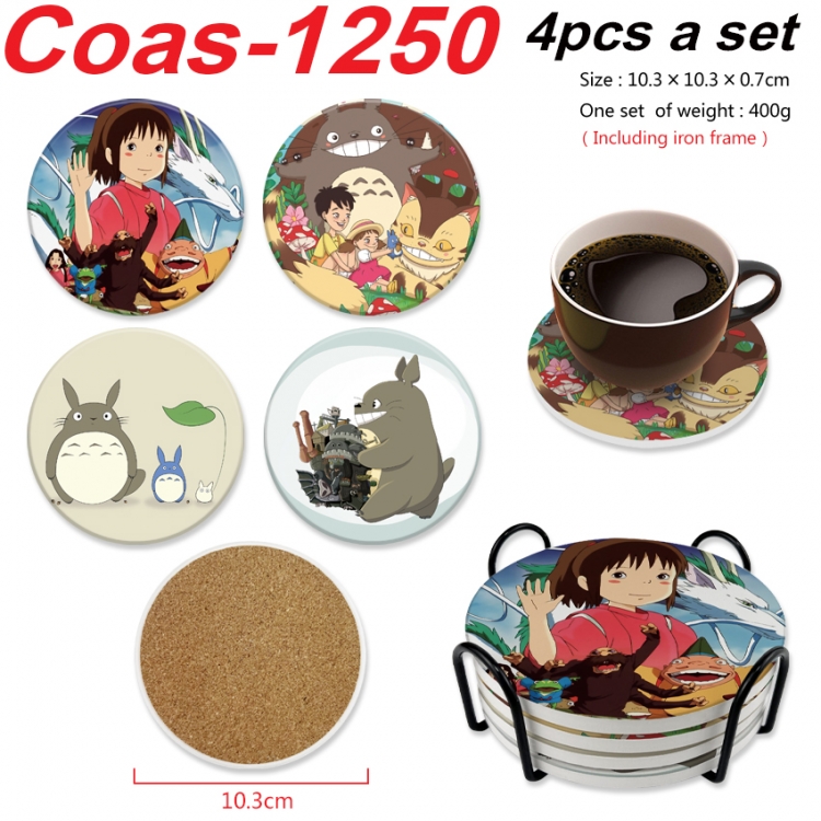 TOTORO Anime peripheral circular coaster UV printed ceramic cork insulation pad a set of 4 