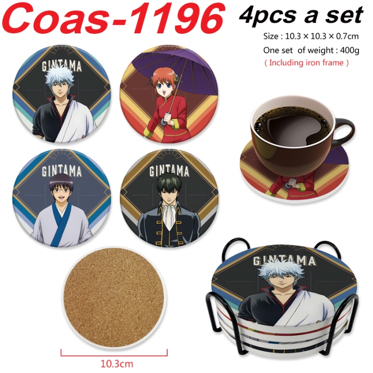Gintama Anime peripheral circular coaster UV printed ceramic cork insulation pad a set of 4 