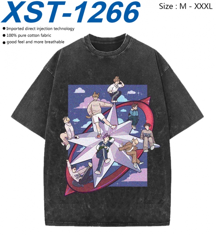 straykids Cotton direct spray color print washed denim T-shirt 250g  from M to 3XL
