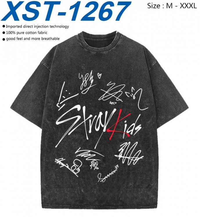 straykids Cotton direct spray color print washed denim T-shirt 250g  from M to 3XL
