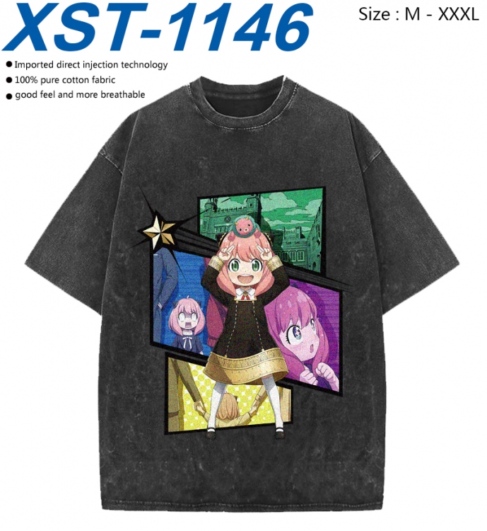 SPY×FAMILY Cotton direct spray color print washed denim T-shirt 250g from M to 3XL