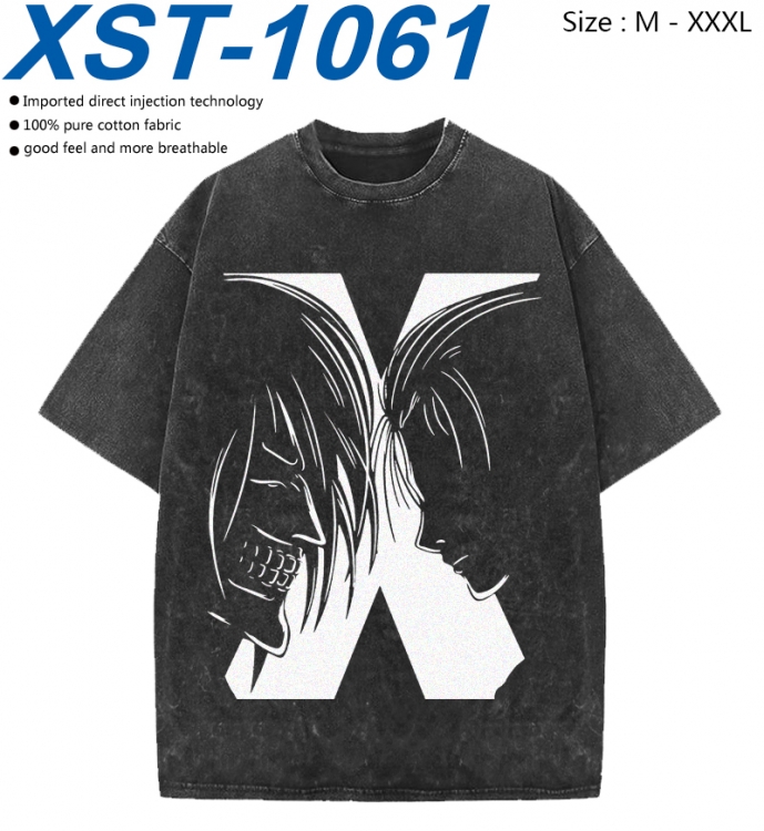 Shingeki no Kyojin Cotton direct spray color print washed denim T-shirt 250g from M to 3XL