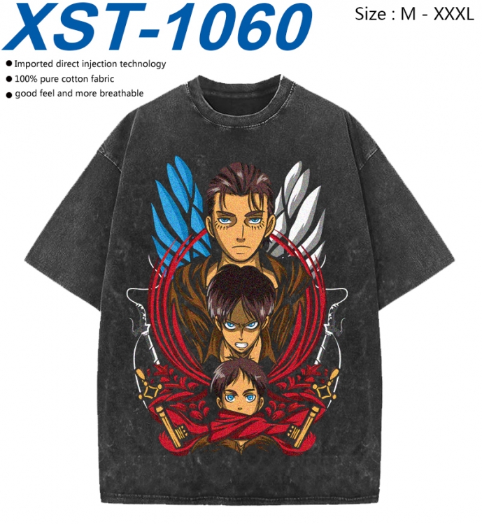 Shingeki no Kyojin Cotton direct spray color print washed denim T-shirt 250g from M to 3XL