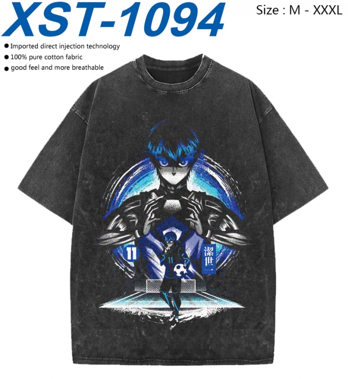 BLUE LOCK Cotton direct spray color print washed denim T-shirt 250g from M to 3XL