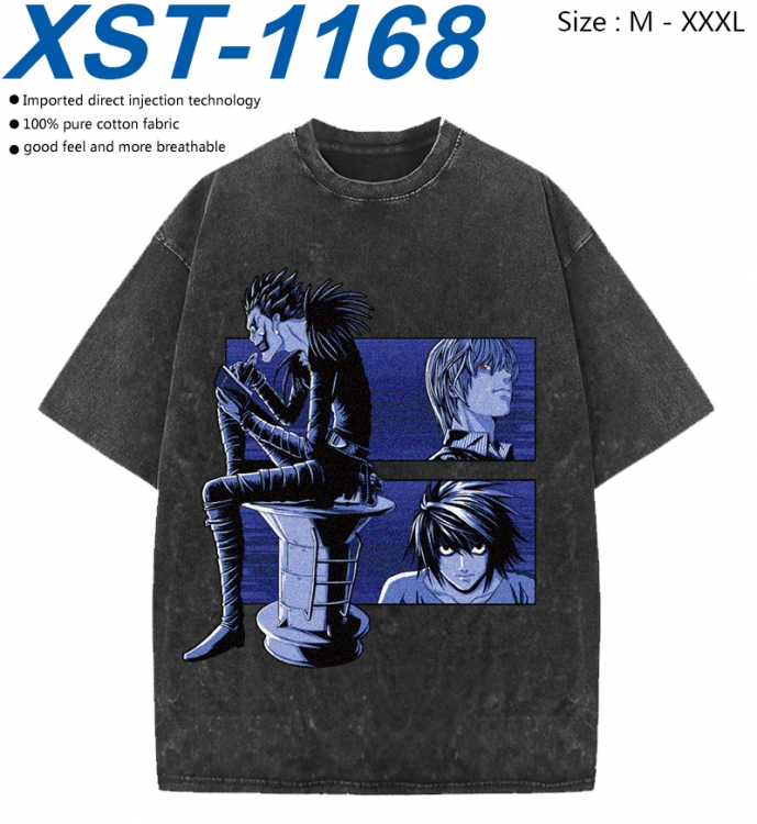 Death note Cotton direct spray color print washed denim T-shirt 250g from M to 3XL